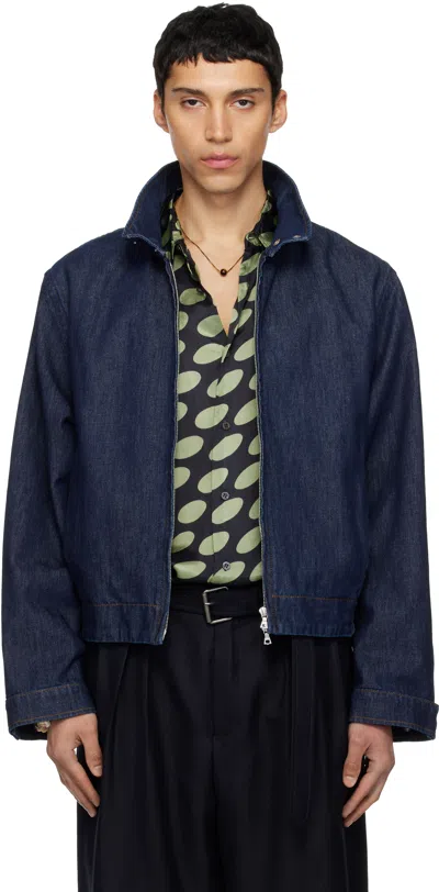 Dries Van Noten Navy Varington Denim Jacket In Blue