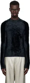 Dries Van Noten Navy Velvet Viscose Sweater In 509 Navy