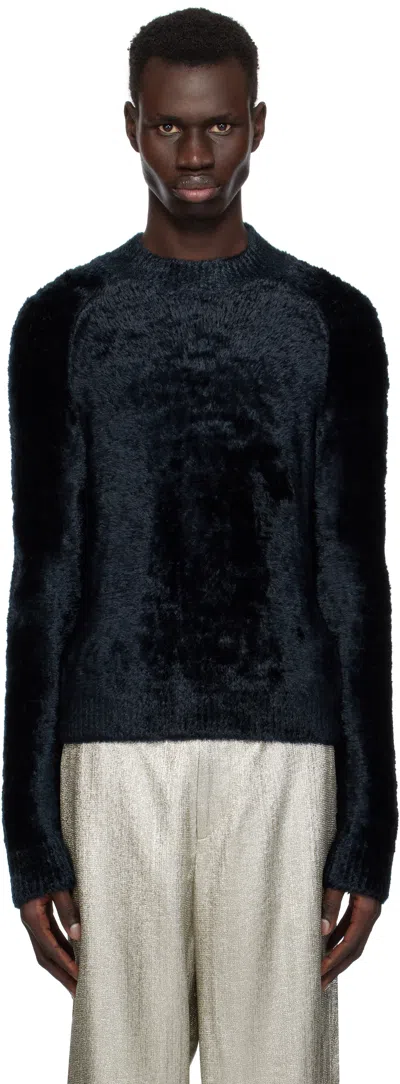 Dries Van Noten Navy Velvet Viscose Sweater In 509 Navy