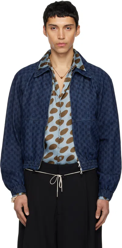 Dries Van Noten Navy Vinnys Denim Jacket In Blue
