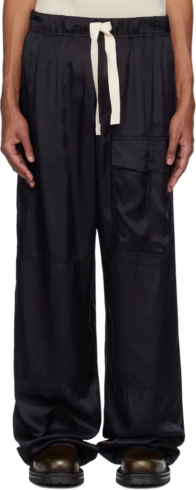 Dries Van Noten Navy Viscose Drawstring Cargo Pants