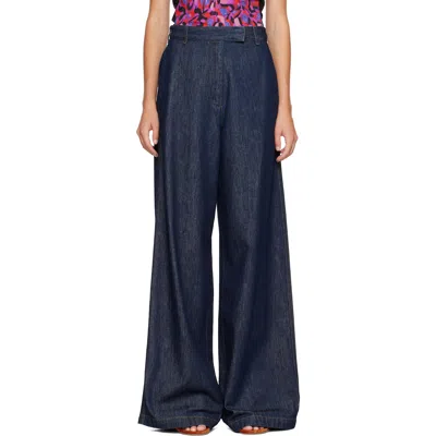Dries Van Noten Navy Wide Leg Denim Jeans In 507 Indigo