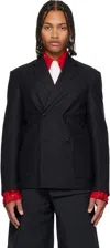 Dries Van Noten Navy Wool Blazer In Black
