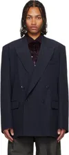 Dries Van Noten Navy Wool Blazer In Blue