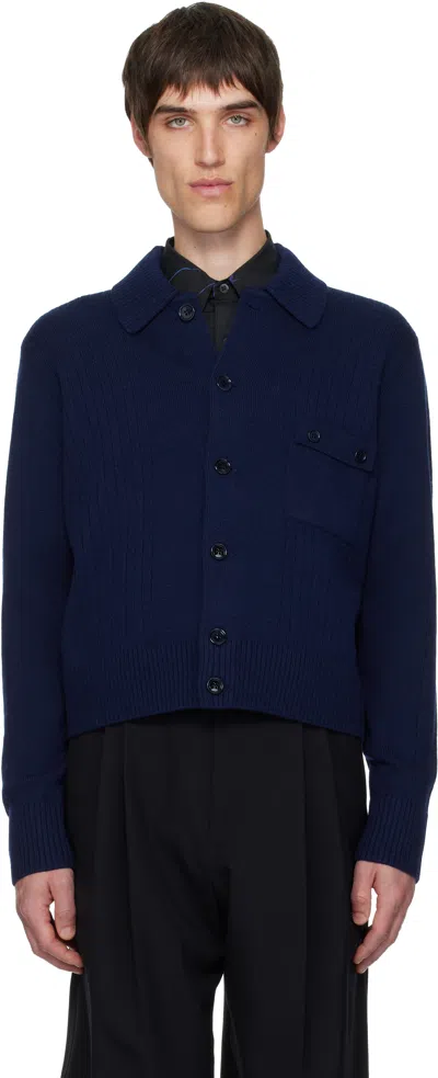 Dries Van Noten Navy Wool Cardigan In Blue