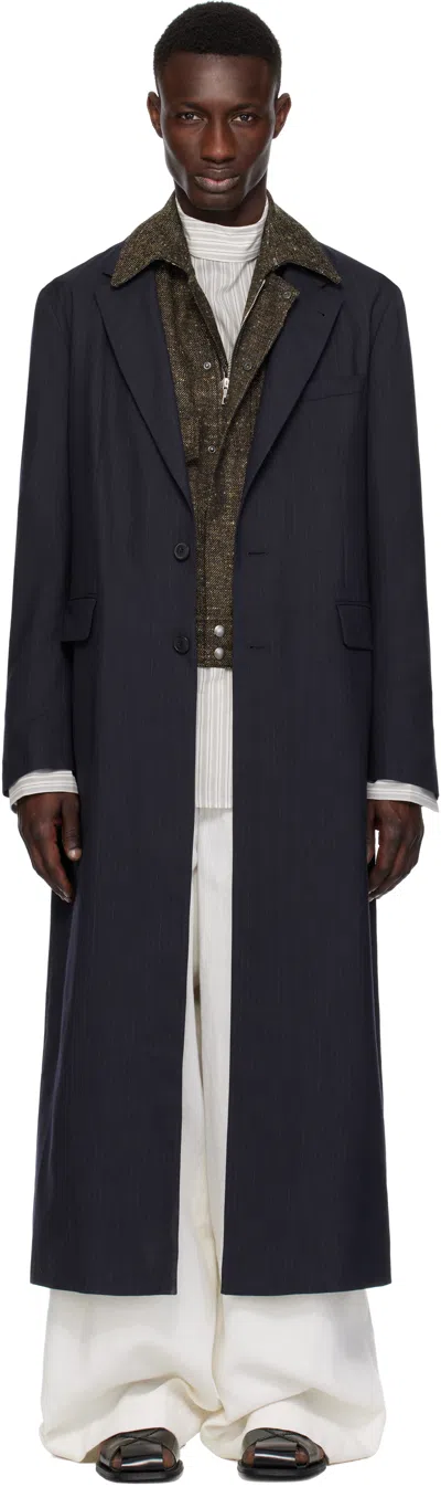 Dries Van Noten Navy Wool Coat In 509 Navy