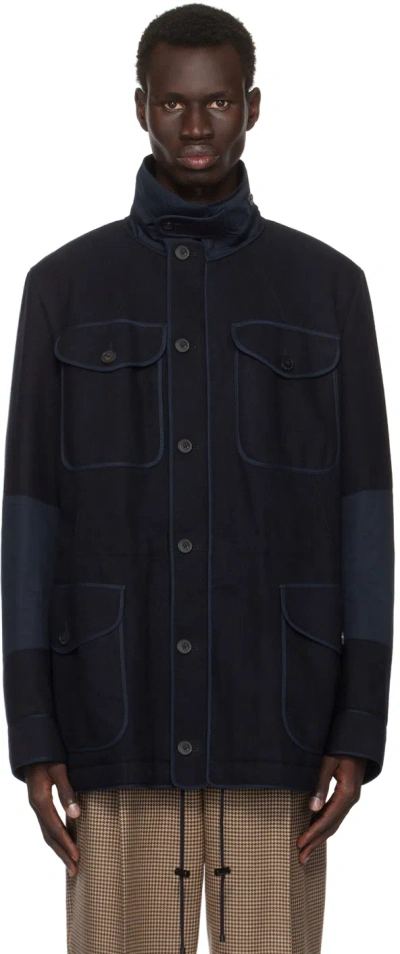 Dries Van Noten Navy Wool Gabardine Jacket In 509 Navy