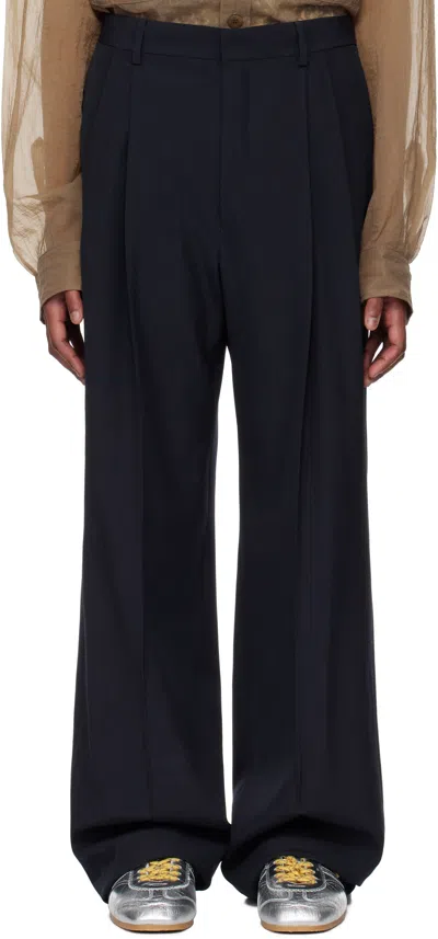 Dries Van Noten Navy Wool Straight Trousers In 509 Navy