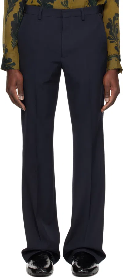 Dries Van Noten Navy Wool Trousers In 509 Navy