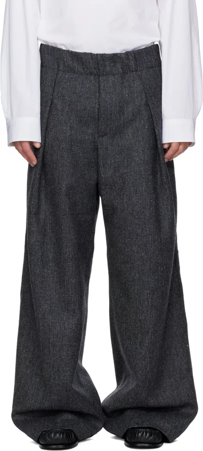 Dries Van Noten Navy Wool Trousers In Black