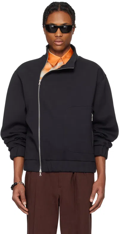 Dries Van Noten Navy Zip Cotton Sweater In Navy 509