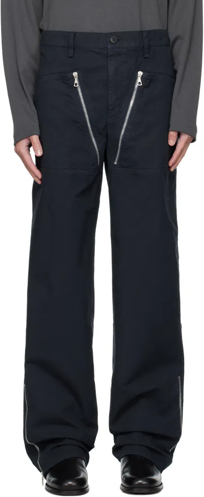 Dries Van Noten Navy Zip Trousers In Black