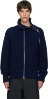 Dries Van Noten Men Zippered Wool Sweater In Blue