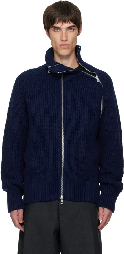 DRIES VAN NOTEN NAVY ZIPPED WOOL JACKET