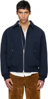 Dries Van Noten Navy Zipper Bomber Jacket In Blue