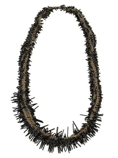 Dries Van Noten Necklace With Glass And Resin Embroidery In Black