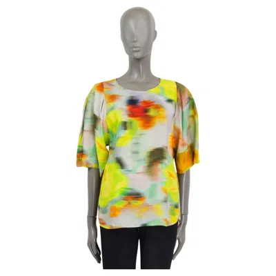 Pre-owned Dries Van Noten Neon Viscose 2022 Blurry Floral Blouse Blouse Shirt 36 S In Sand