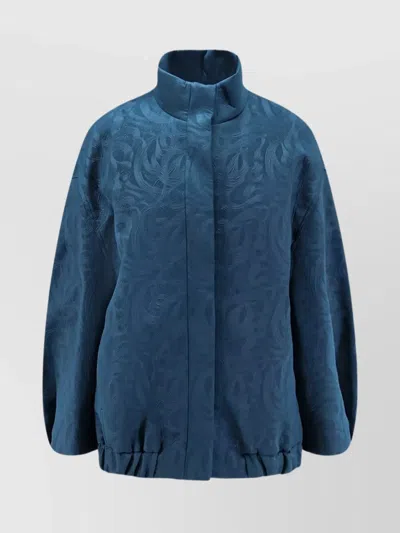 Dries Van Noten Neoprene Jacket Featuring Damask Texture In Blue
