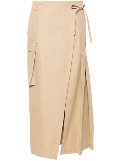 Dries Van Noten Neutral Wrap Cotton Midi Skirt In Neutrals