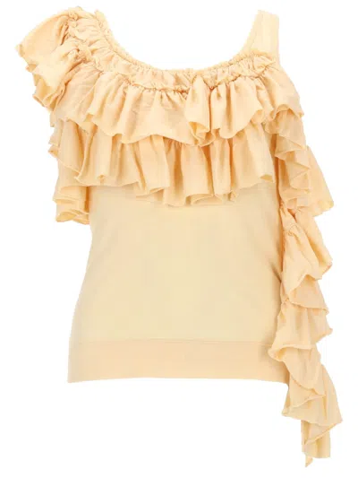 Dries Van Noten Neutrals Cascading Ruffles Fitted Tank Top In Orange