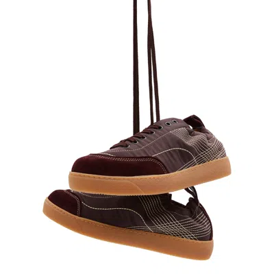 Dries Van Noten Logo-patch Panelled Sneakers In Bordeaux