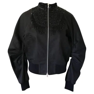 Pre-owned Dries Van Noten New  Beaded Collar Cotton Bomber Jacket Fr 40 In Black