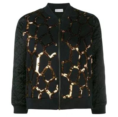 Pre-owned Dries Van Noten New  Beaded Sequin Zip-up Jacket - Size Small In Black