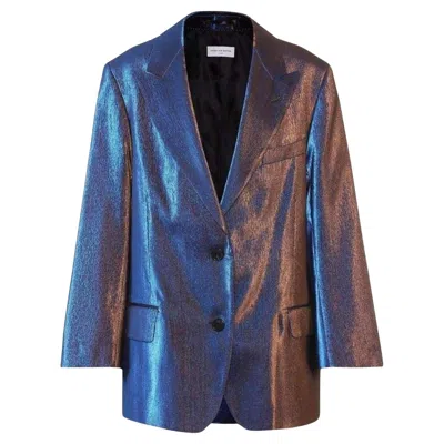 Pre-owned Dries Van Noten New  Two-tone Lamé Blazer Size S In Purple