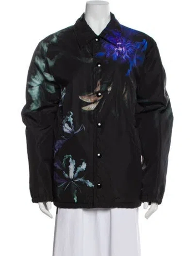 Pre-owned Dries Van Noten Nylon Floral Print Bomber Jacket W/ Tags In Black