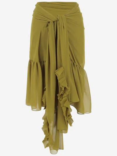 Dries Van Noten Nylon Skirt With Ruffles In Green