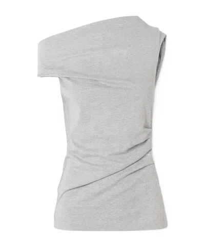 Dries Van Noten Off-the-shoulder Draped Cotton-jersey Top In Gray