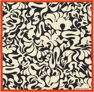 Dries Van Noten Off-white & Black Silk Pocket Square In Neutral