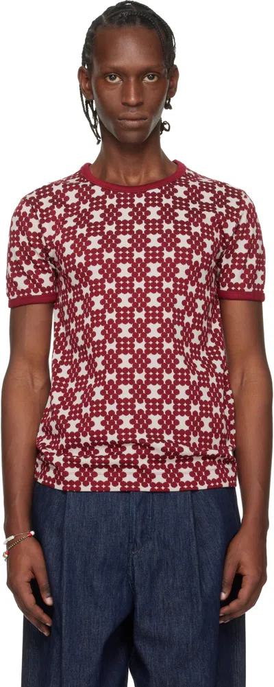 Dries Van Noten Off-white & Burgundy Jacquard T-shirt