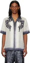 Dries Van Noten Off-white & Navy Embroidered Shirt