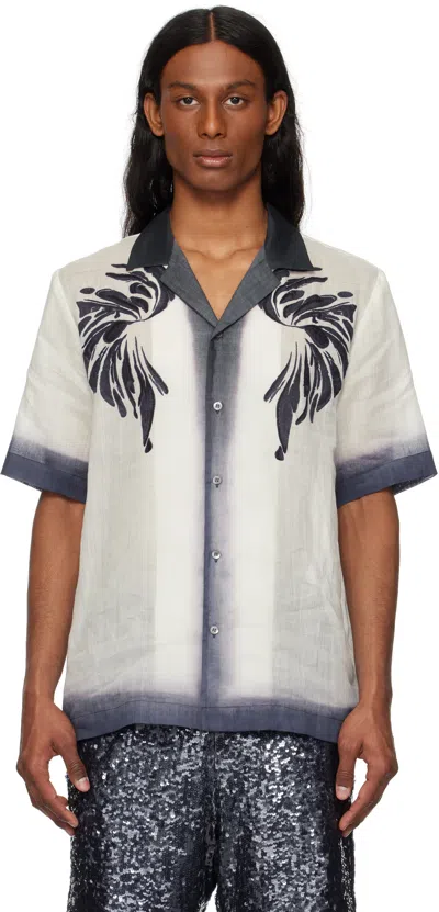 Dries Van Noten Off-white & Navy Embroidered Shirt In Blue