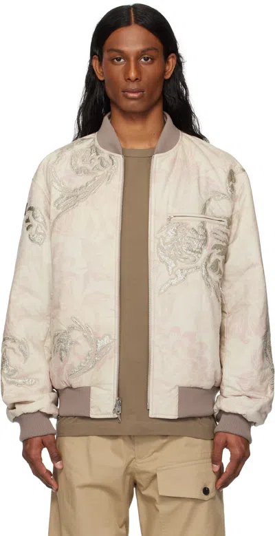 Dries Van Noten Off-white & Pink Floral Reversible Bomber Jacket
