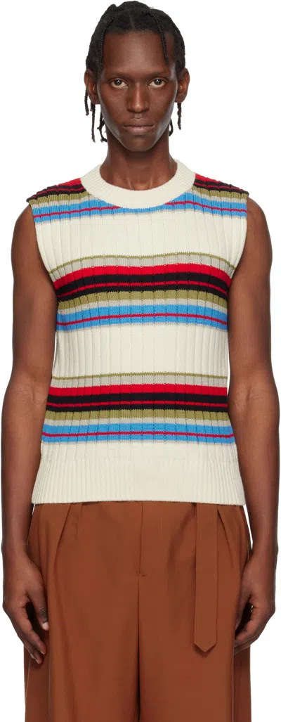 Dries Van Noten Off-white Striped Sleeveless Sweater