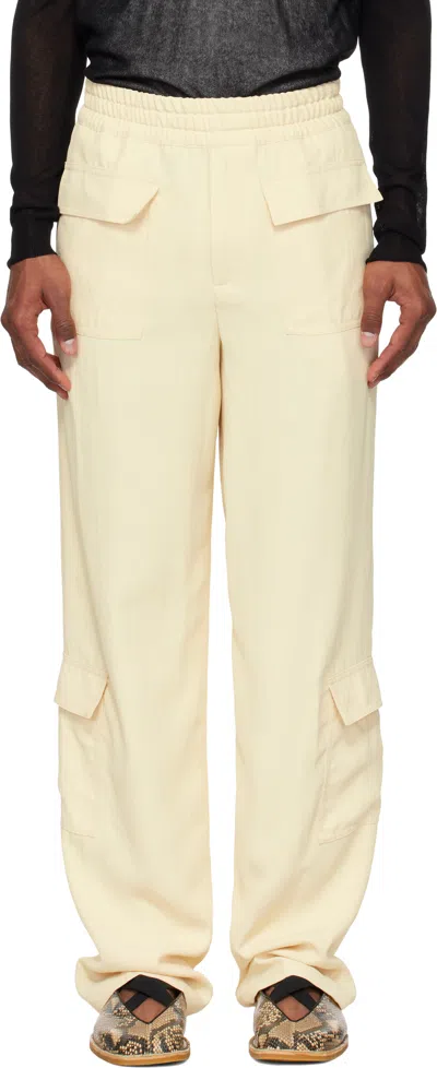 Dries Van Noten Off-white Twill Cargo Pants In 100 Cream