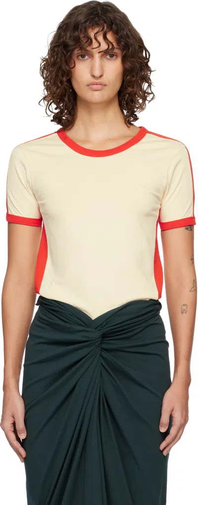 Dries Van Noten Off-white & Red Fitted Contrast T-shirt