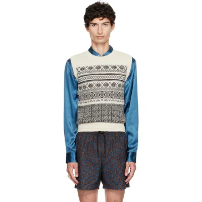 Dries Van Noten Off-white Jacquard Wool Sweater Vest In Blue