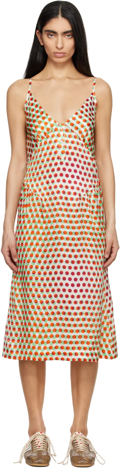 Dries Van Noten Off-white Silk Slip Midi Dress In Multi