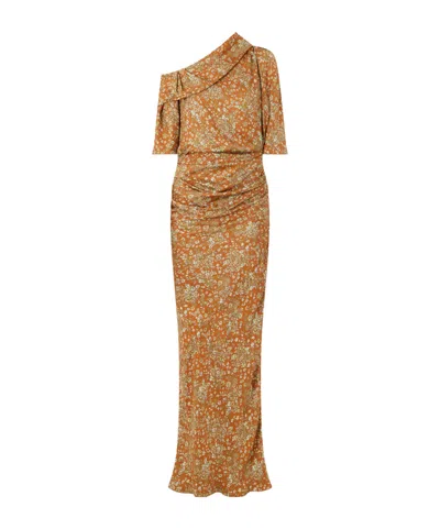 Dries Van Noten One-shoulder Gathered Floral-print Crepe Midi Dress In Orange