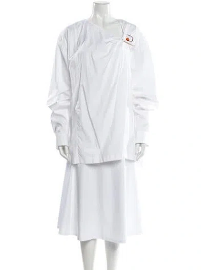 Pre-owned Dries Van Noten One-shoulder Long Sleeve Blouse In White