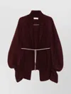 Dries Van Noten Open Front Chunky Knit Cardigan With Belt In Burgundy