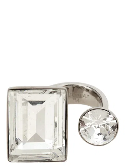 Dries Van Noten Open Ring With Crystals In Metallic