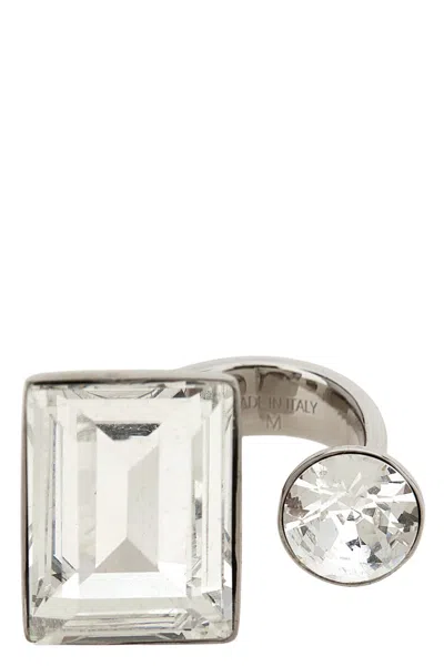 Dries Van Noten Open Ring With Crystals In Silver