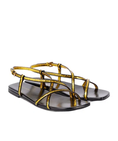 Dries Van Noten Open Toe Flat Sandals In Gold