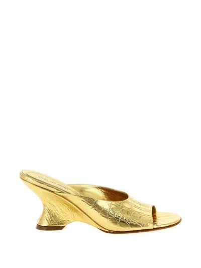 Dries Van Noten Wedge Mules Sculptural Heel Open Toe Metallic In Gold