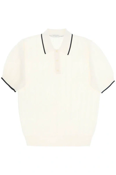 Dries Van Noten Openwork Knitted Polo Shirt In White