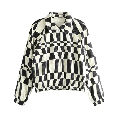 Pre-owned Dries Van Noten Optical Squares Print On Polka Dot Jacket 'black' | Women's Size S